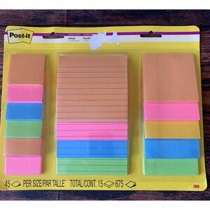 Post-It Super Sticky Notes Set 45 Sheets/Pad 15 Pads 675 Total Sheets Assorted C